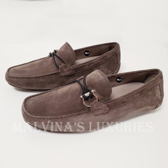 SALVATORE FERRAGAMO SHOES FRONT DRIVING LOAFERS SUEDE BRAIDED GANCINI - Picture 4 of 16